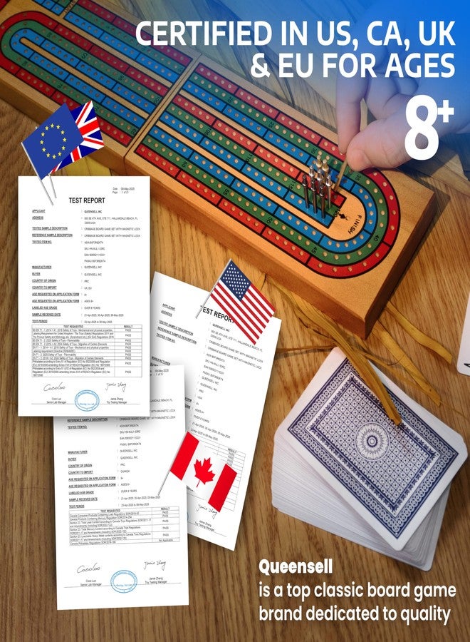 Queensell Cribbage Board Game Set with Storage - Classic Game Travel Cribbage Board with Wooden Card Storage for Adults & Kids - Ideal for Game Night - Image 5